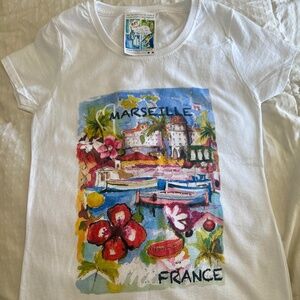 Marseille France Hand Painted Art Graphic Woman’s T-Shirt Made In France Size XS